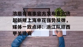 壹号官网-包含浓眉哥赛事官方发布悬念迭起新规上海申花强势反弹，媒体一致点评：浙江队迎西甲关键赛的词条